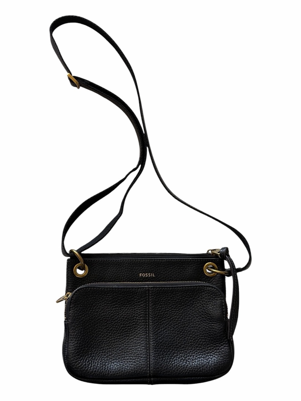 Fossil Karli Purse Crossbody Black Pebbled Leather Gold Hardware